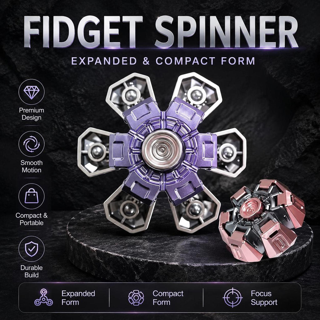 Spinner cinétique transformable : comparaison des formes déployée et compacte