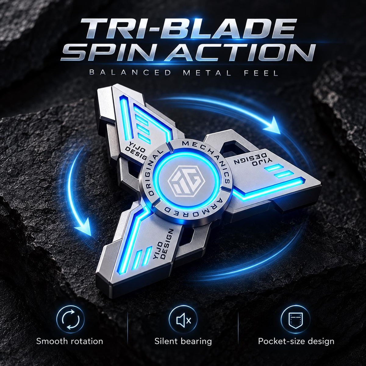 Spinner métal lumineux R188 : illustration de la rotation