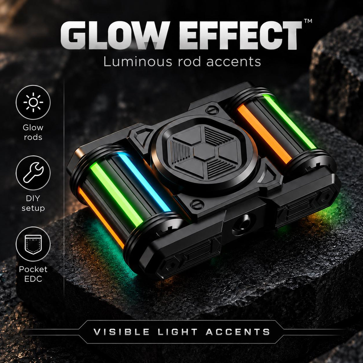 Spinner mécanique Tank 101 : modèle noir avec tiges multicolores