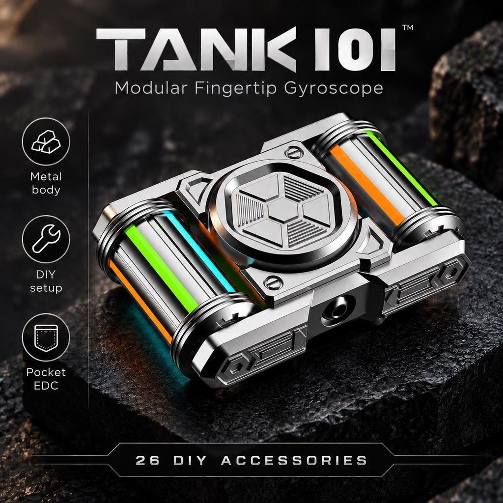 Spinner mécanique Tank 101 : modèle argenté et présentation des accessoires