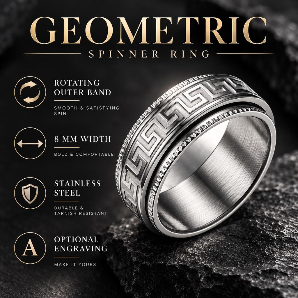 Bague fidget géométrique : argentée avec présentation de sa largeur