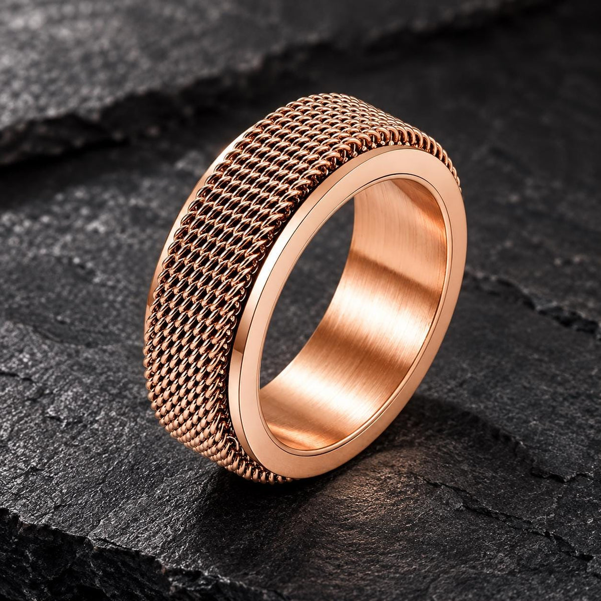 Bague fidget maille rotative : finition cuivrée sur pierre