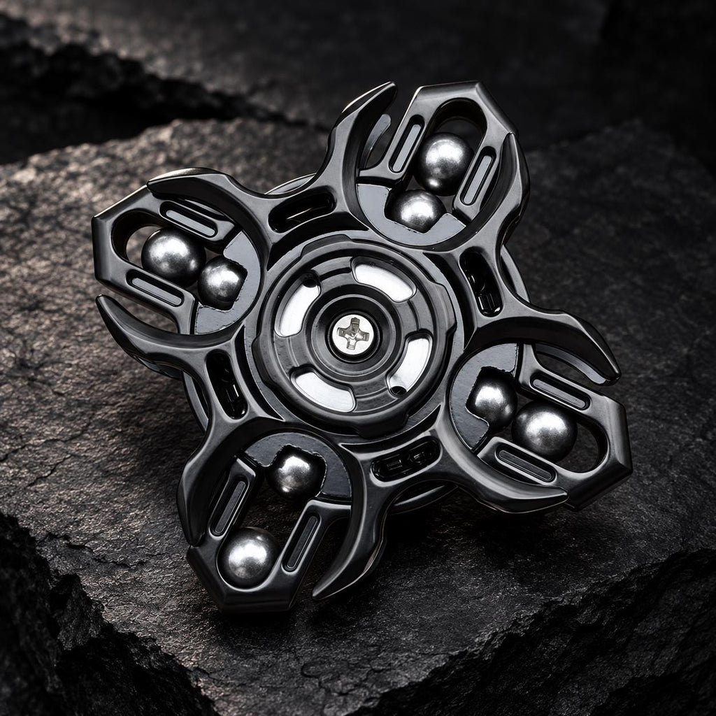 Spinner magnétique à billes d'acier : modèle noir avec billes visibles