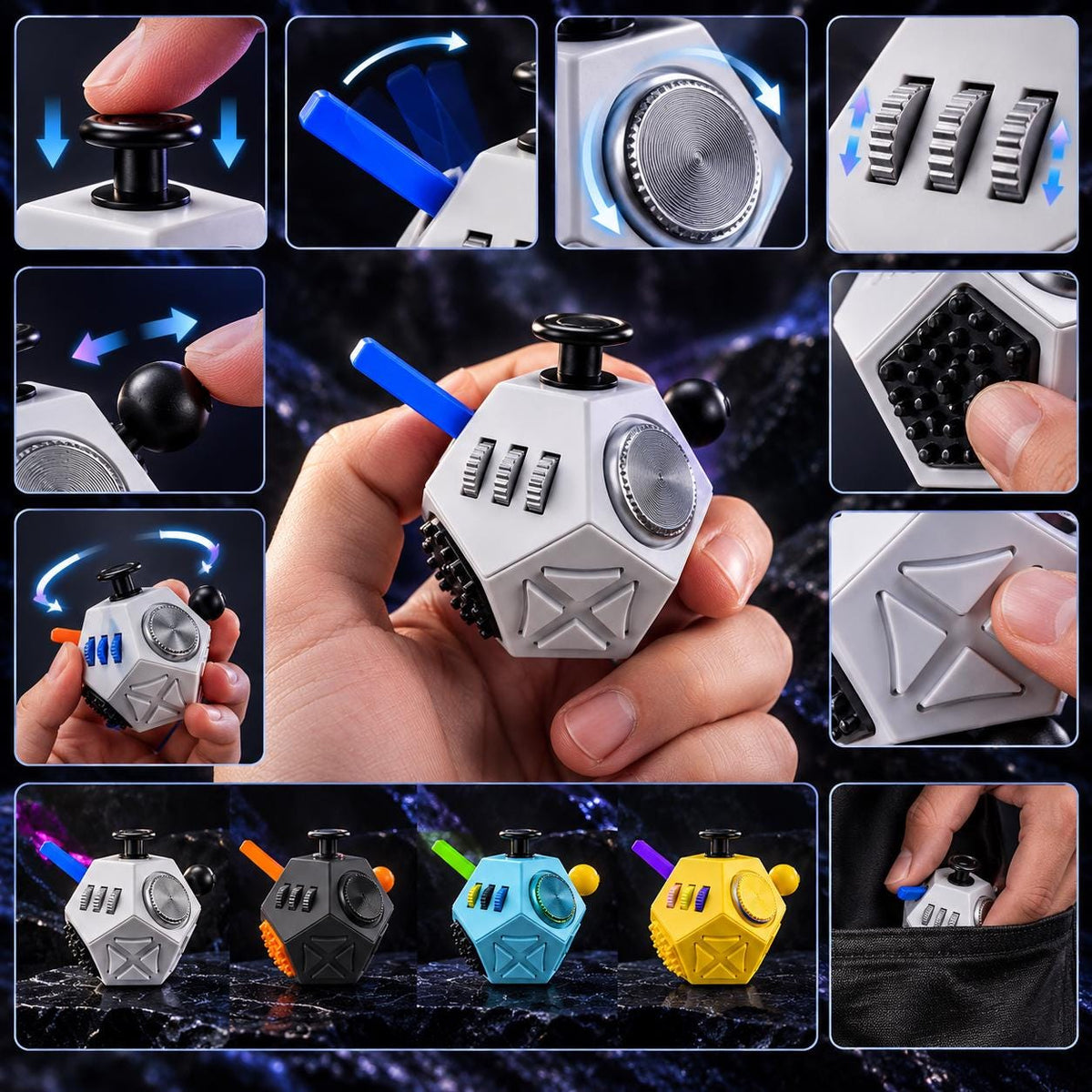 Fidget dodécaèdre 12 faces : présentation des commandes et des couleurs