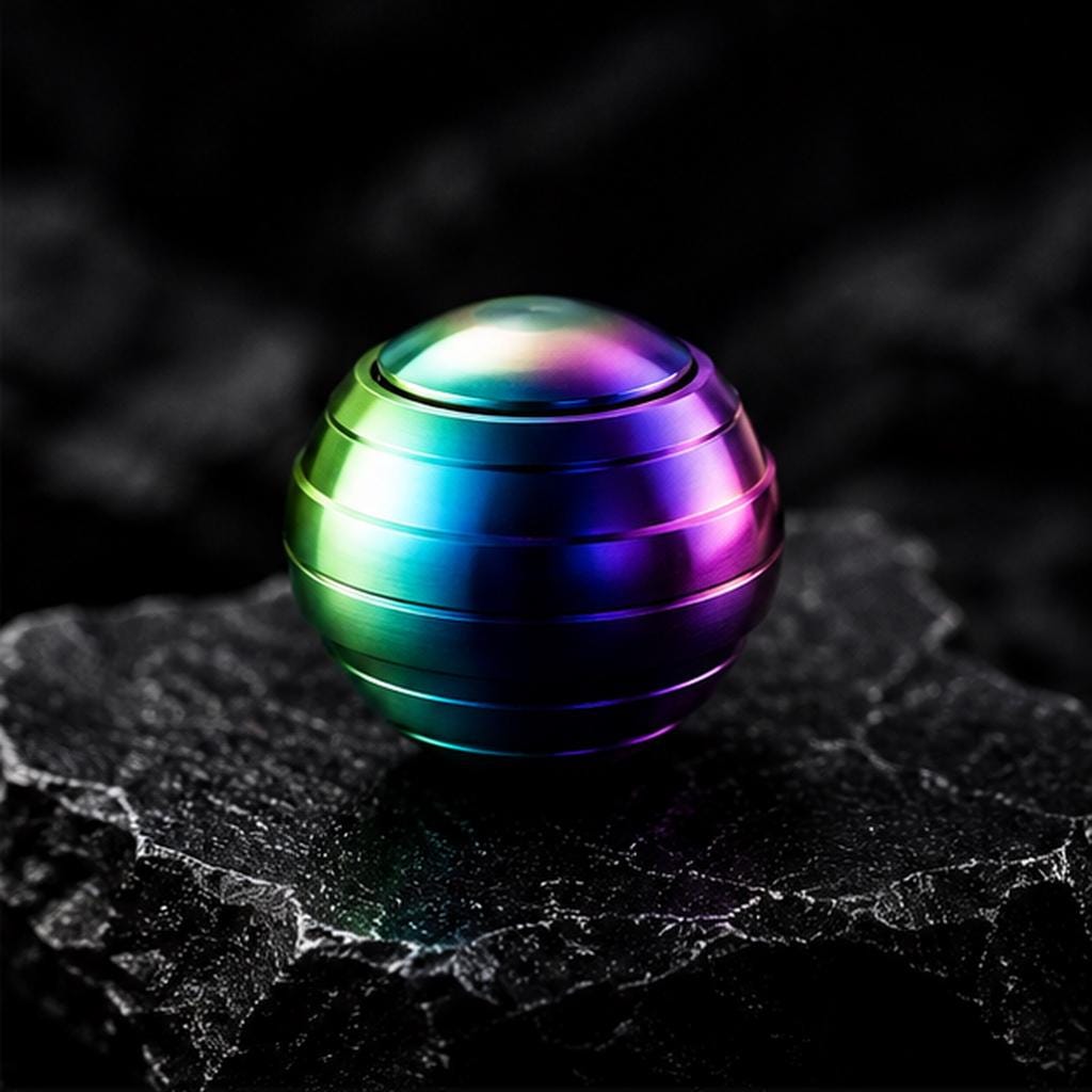 Gyroscope spinner métal : sphérique arc-en-ciel sur pierre