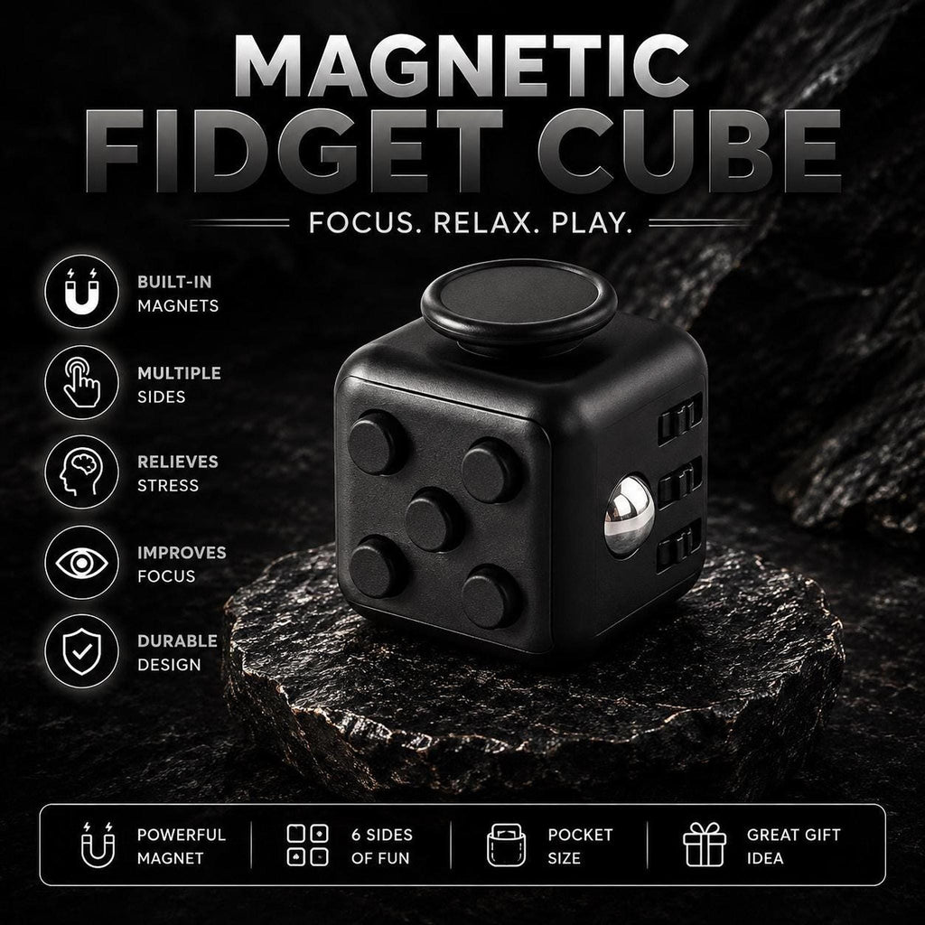 Cube fidget 6 faces : noir avec joystick et boutons