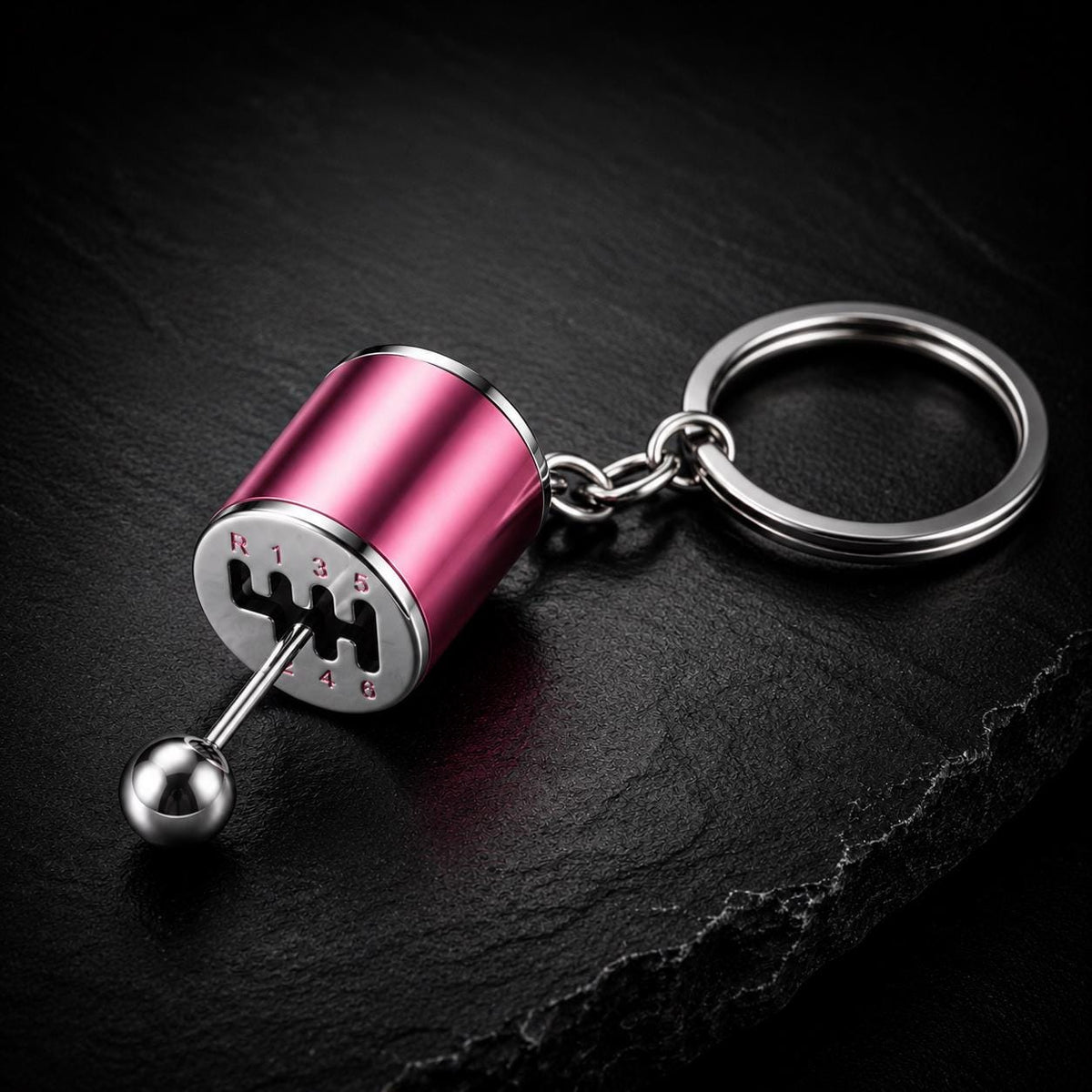 Porte-clés levier de vitesses 6 rapports : modèle rose avec anneau