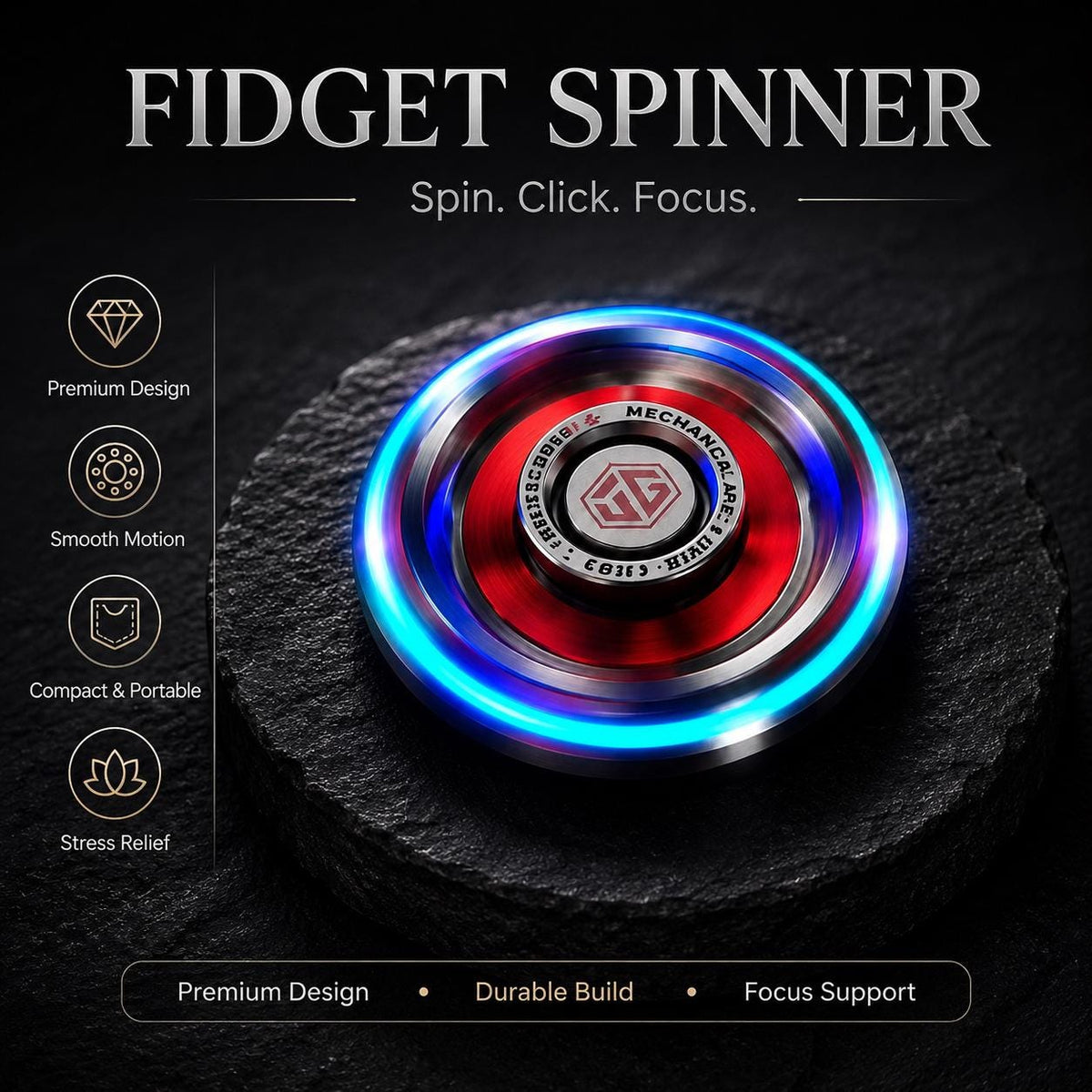 Spinner métal à effet lumineux : illustration de l'anneau lumineux
